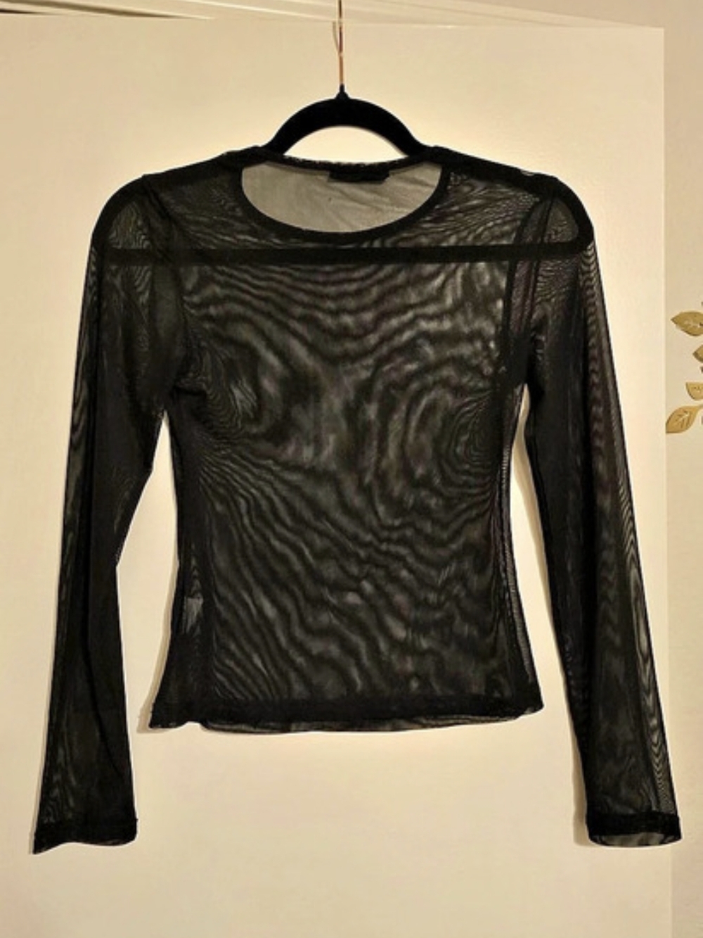 SHEIN PETITE Sheer Mesh Long Sleeve Top Black. Petite Small